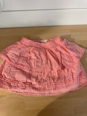LoveShackFancy Coral Pink Tiered Ruffle Skirt